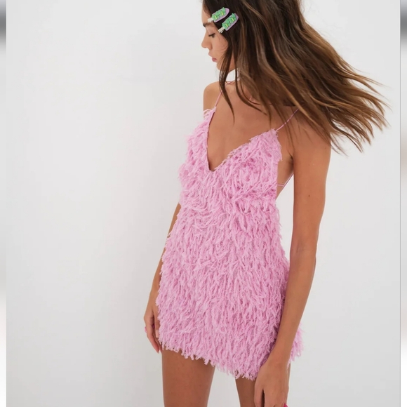 For Love & Lemons Kamara Pink Fuzzy Dress - Picture 10 of 14